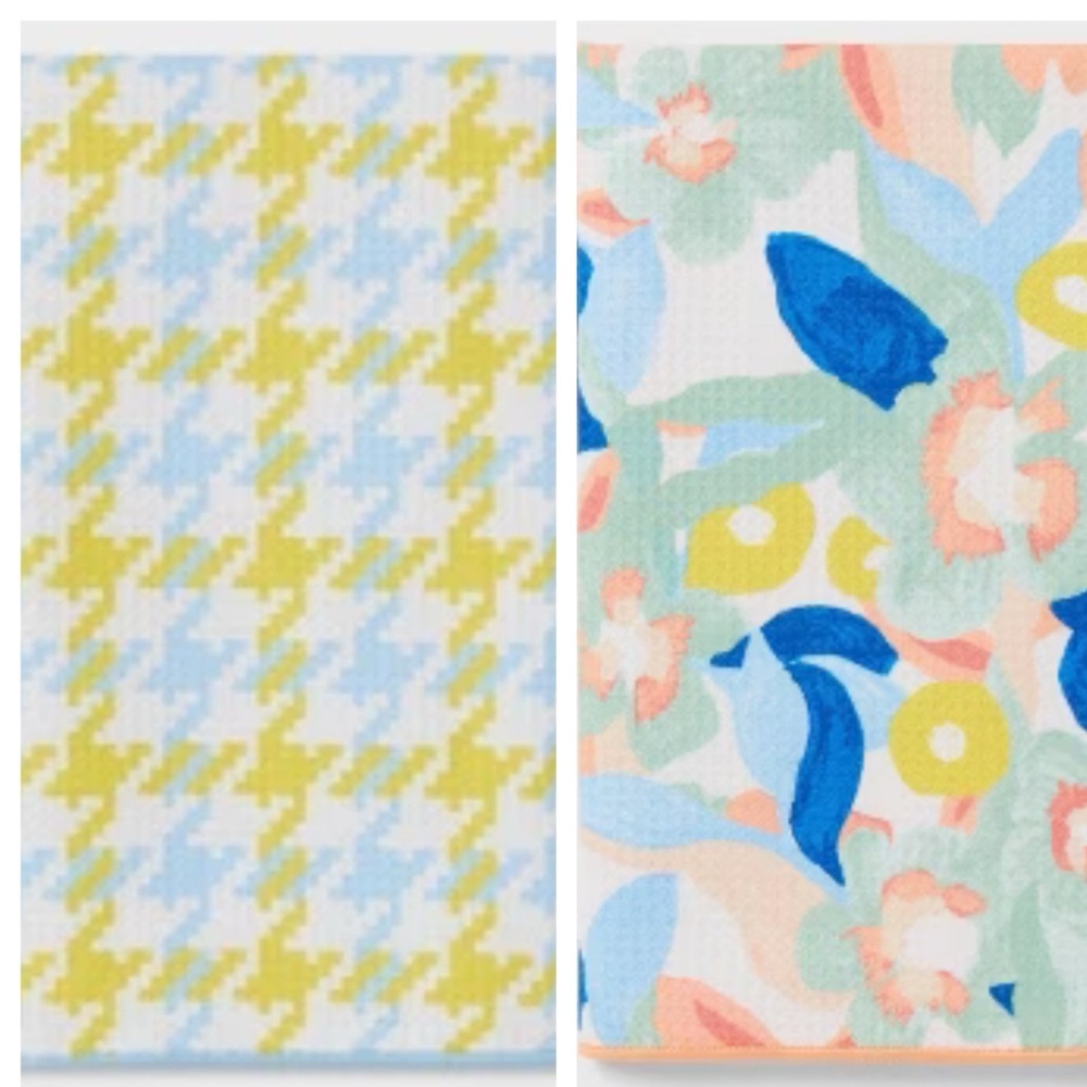 2!!!! ROOM ESSENTIALS NWT quick dry waffle hand towel set -houndstooth/floral